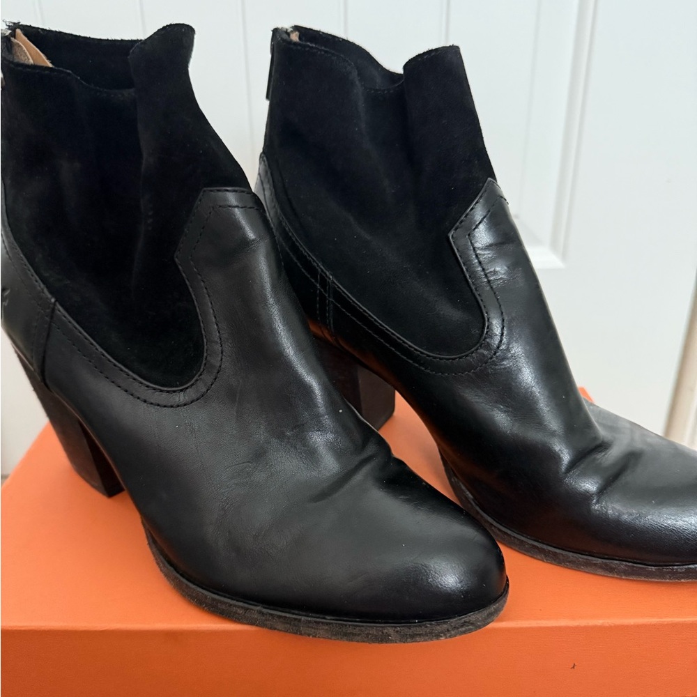 Frye Black Leather Ankle Booties